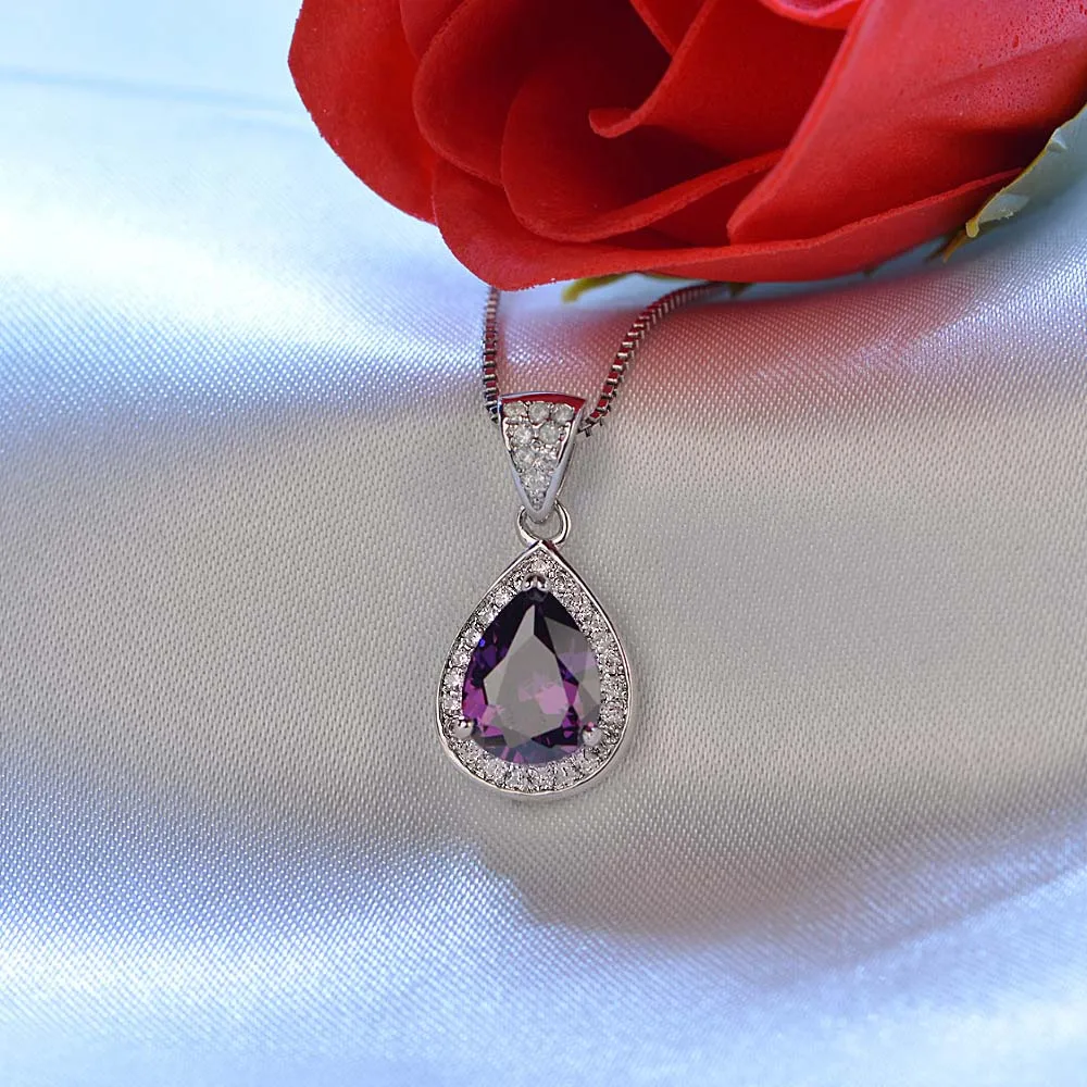 Purple JUNXIN для женщин белый/фиолетовый/желтый капли воды ожерелья и подвески Новая мода 925 пробы заполненные серебром Свадебные украшения подарки - Окраска металла: Purple