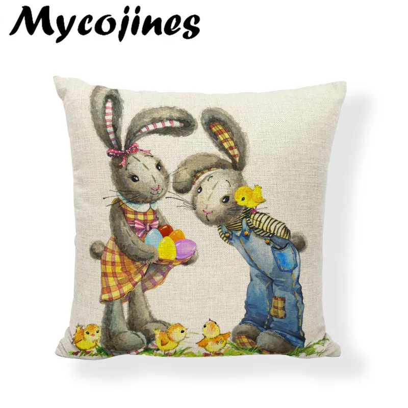 Цветной яйцо Ретро Очаровательный мультфильм кролик Наволочка на подушку 17