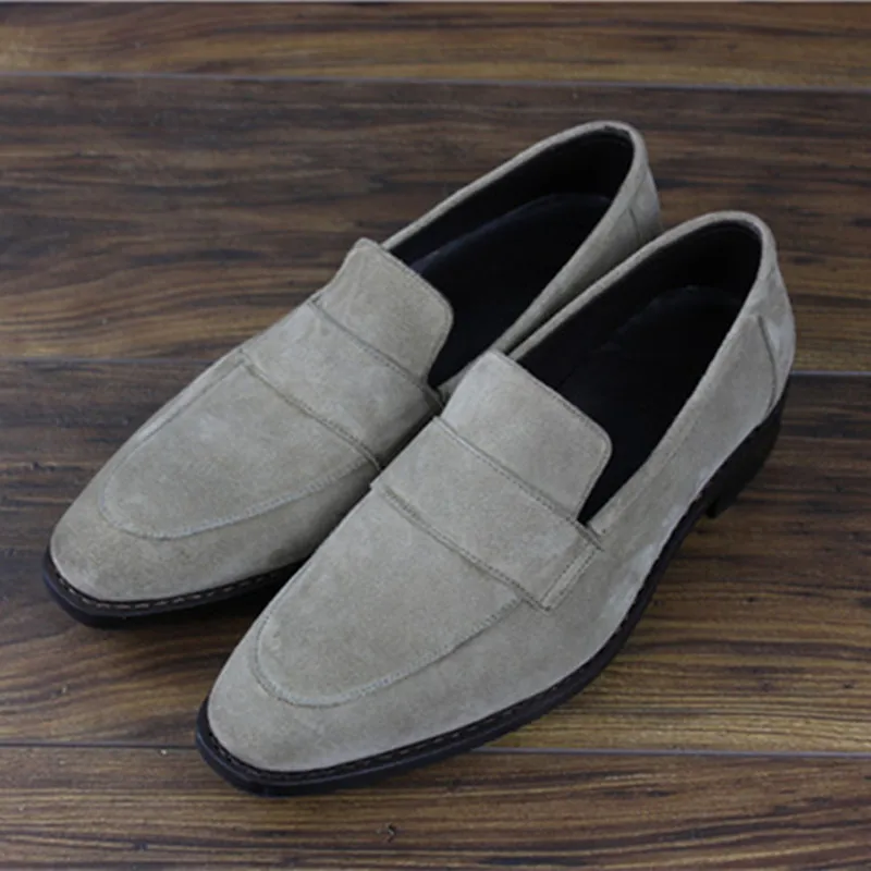 MALONEDA Brand 100% Full Genuine Leather Handmade Cow Suede Mens Loafers Slip On Grey Casual Shoes With Goodyear Handcraft | Обувь