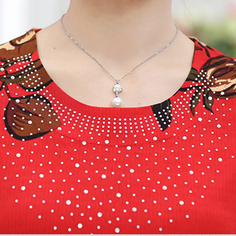 2019 Summer T-shirts Women Print O-neck Middle-aged Casual Loose T Shirt Vintage Clothes Short-sleeved Tops Tee Plus Size 4XL | Женская