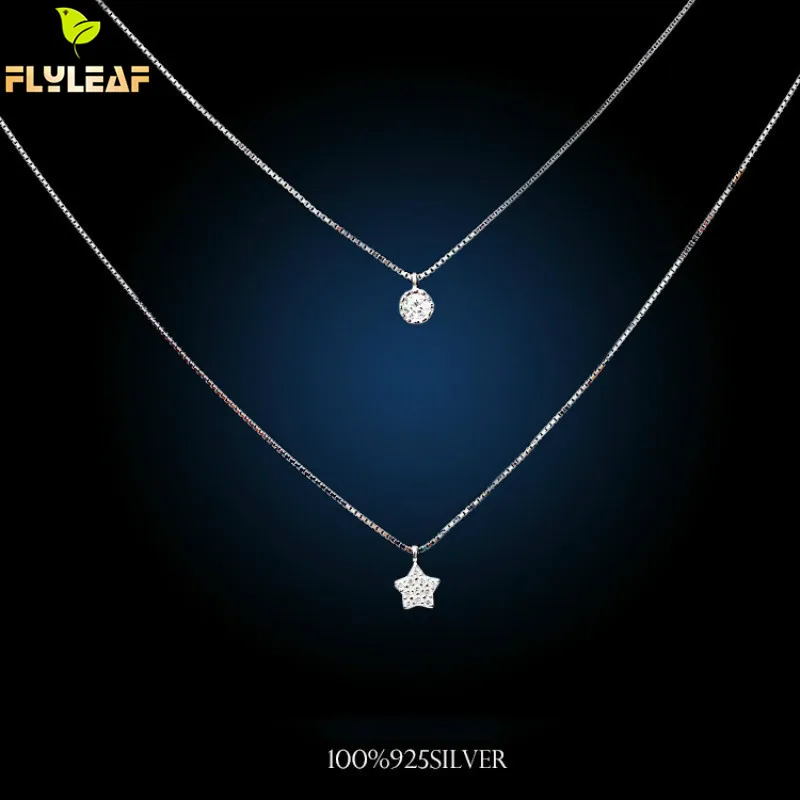 

925 Sterling Silver Little Stars Multi-layer Necklaces & Pendants For Women Fashion Cubic Zirconia Jewelry Accessories