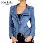 Осенняя роскошная винтажная одежда Max LuLu для девушек, женская джинсовая куртка-бомбер, женские джинсы, байкерское пальто, размеры до 6XL