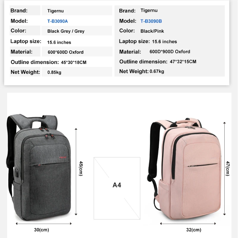Tigernu, женская мода, 15,6 дюймов, USB подзарядка, мужские рюкзаки, защита от кражи, для девочек, Mochila, рюкзак для ноутбука, школьный рюкзак для подростков