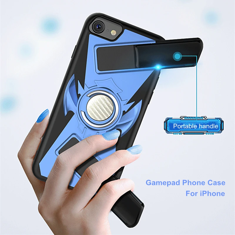 Armor Cover For iPhone X Gamepad Trigger with Bracket 7 8 Plus 6 6s Magnetic Car Ring Holder Gaming Case Half Wrapped |