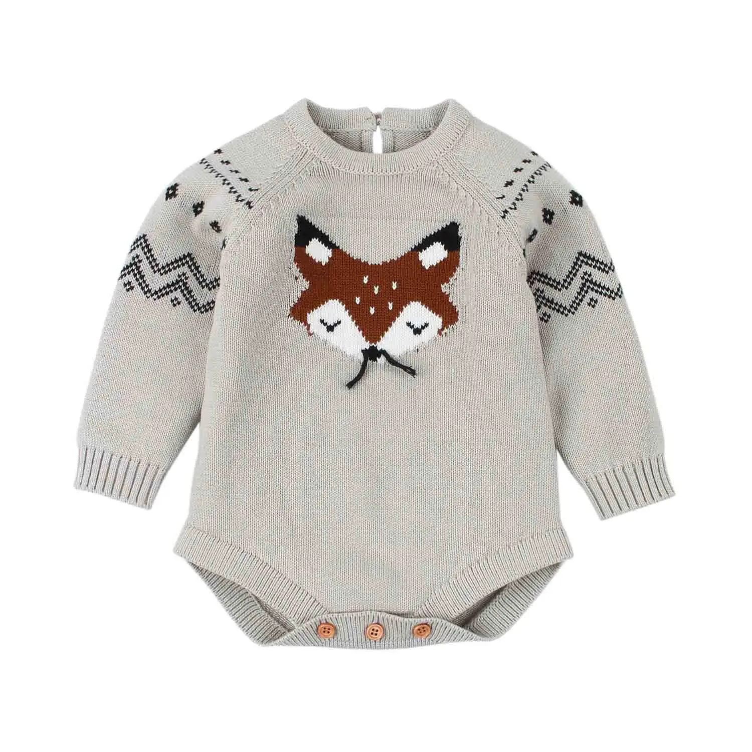 Одежда для новорожденных; Bebes Bodysuit Весенняя одежа для малышей, комплекты для девочек Забавный комбинезон в виде животных лиса вязаный свитер для маленьких мальчиков Боди Топы с длинными рукавами, детская одежда - Цвет: Fox Grey Knit Body