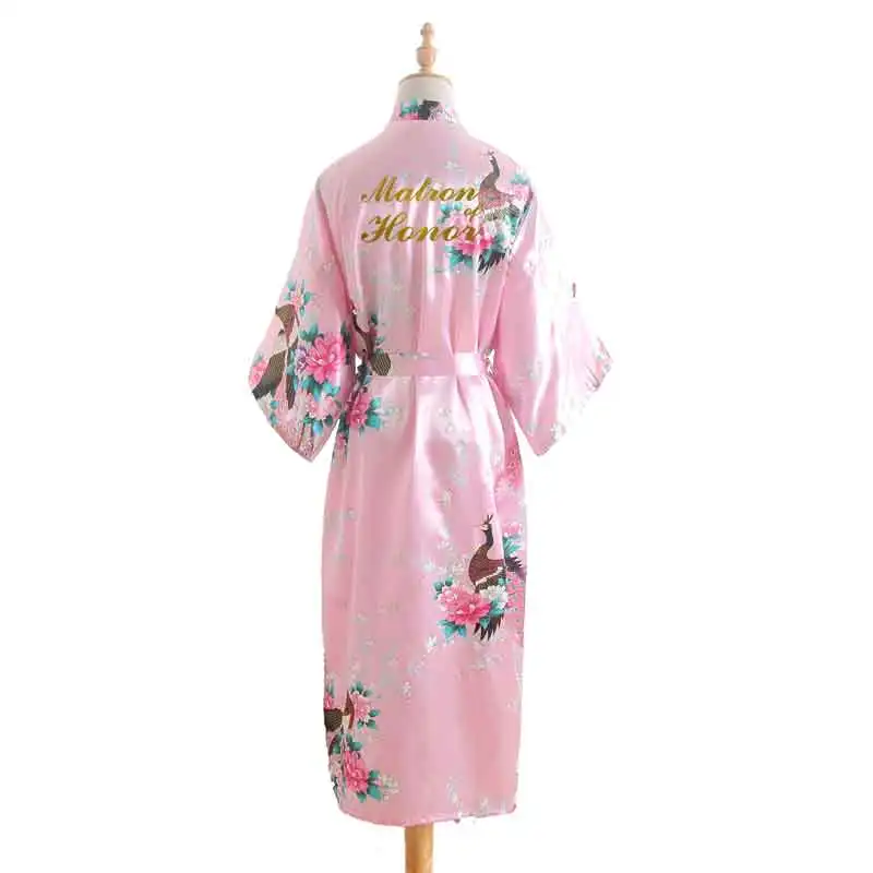 pink BZEL Matron Of Honor, женские халаты, свадебные, вечерние, подарок, цветочные, атласные, шелковые халаты, кимоно, халат, халат, ночная рубашка, Халат - Цвет: pink