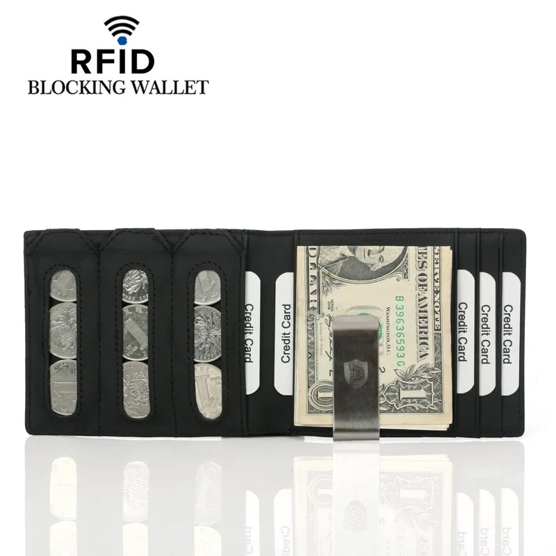 RFID Блокировка из натуральной кожи мужской кошелек минималистский ультратонкий с