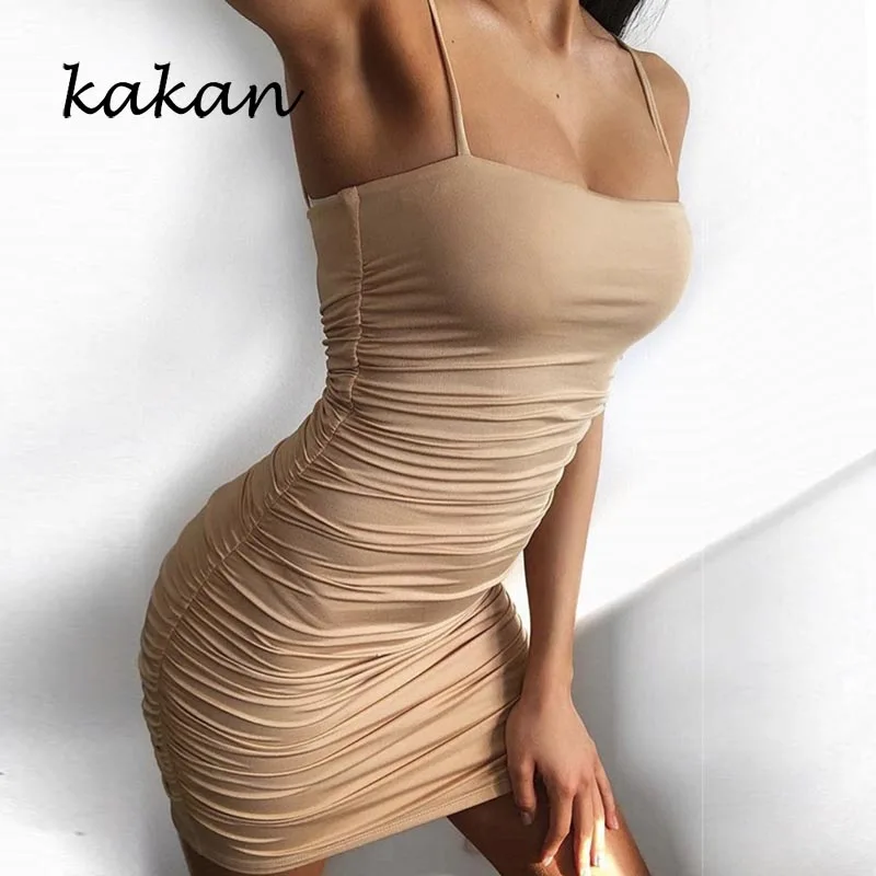 

Kakan summer new hot women's dress sexy sling pleat pack hip night shop dress