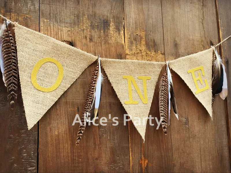 New Jungle Feather Birthday Highchair Banner Wild Gold One Bunting Garland Baby Shower Photo Prop Shoot Decoration Smash Cake | Дом и сад