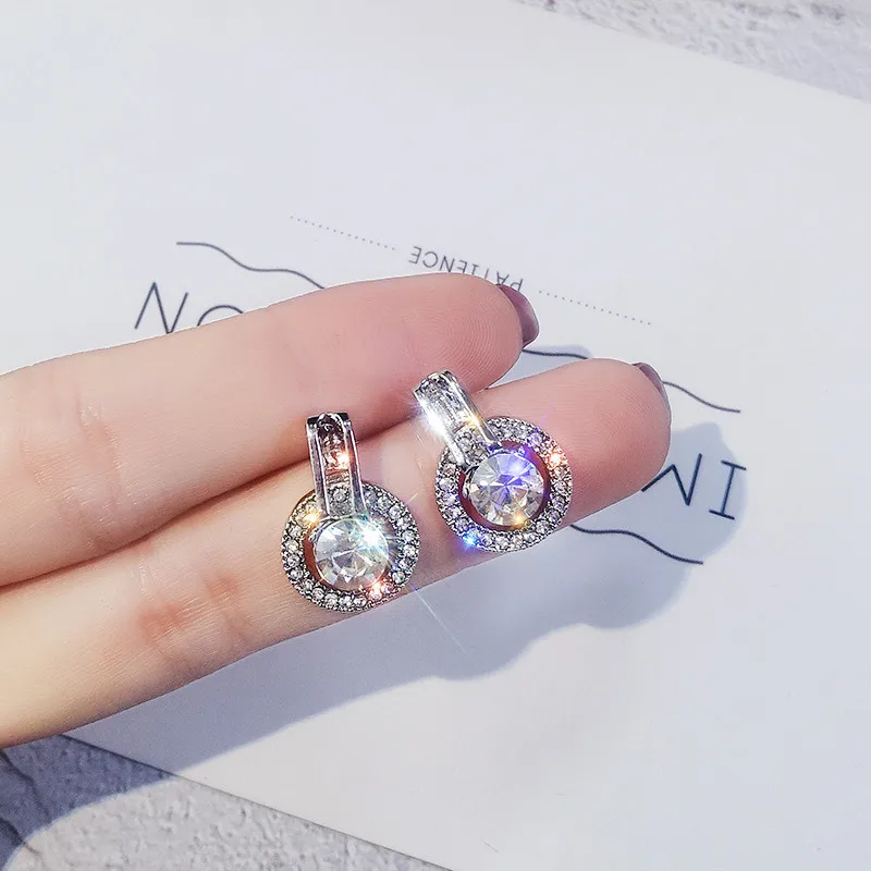 FYUAN, геометрические круглые серьги-гвоздики для женщин, девушек, Bijoux, изысканный маленький золотого цвета, круглые Кристальные серьги, массивные ювелирные изделия - Окраска металла: silver