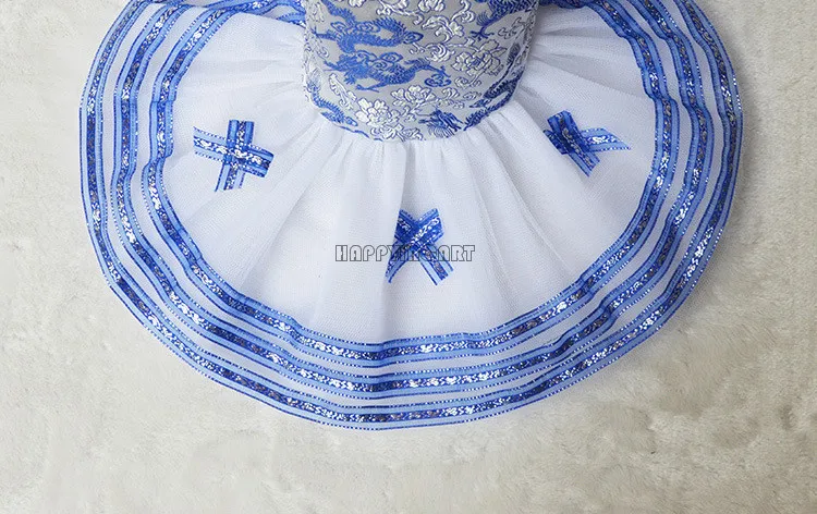 Cute Pet Apparel Dog Clothes Wedding Dress Blue and White Porcelain Pattern Small Dragon Embroidery Thickened Plush CHW235 | Дом и сад
