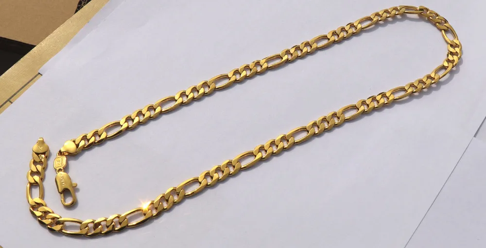 

Solid Stamep 585 Hallmarked 24 k Yellow Fine Gold Filled Figaro Chain Link Necklace Lengths 8mm Italian Link 60cm