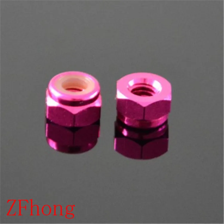 

100pcs M2 M3 M4 M5 pink Anodized Aluminum Nylon Lock Nut For RC Buggy Racing Car