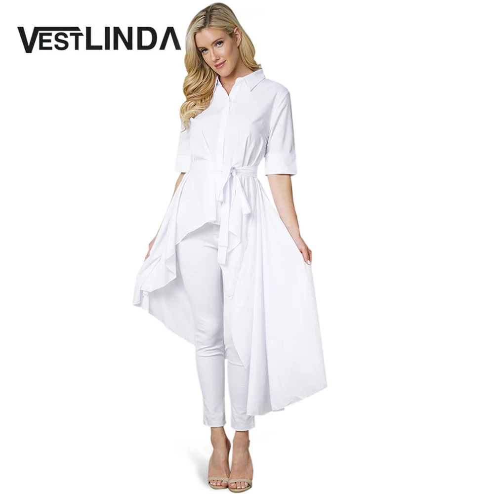Женская Асимметричная рубашка VESTLINDA белая Повседневная с отложным воротником и