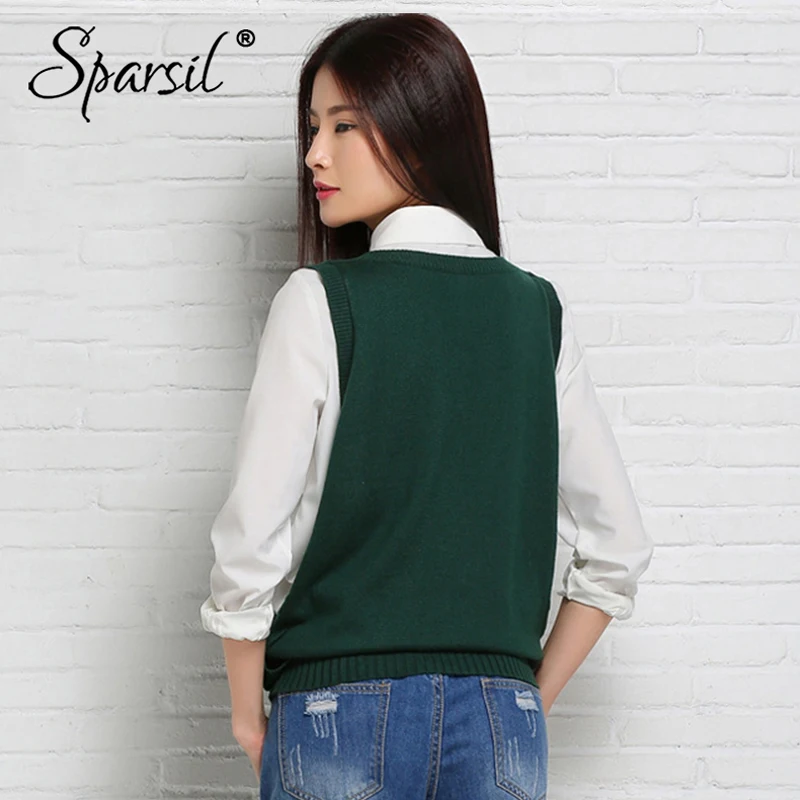 Sparsil Женский Осенний шерстяной вязаный жилет свитер без рукавов с гофрированным