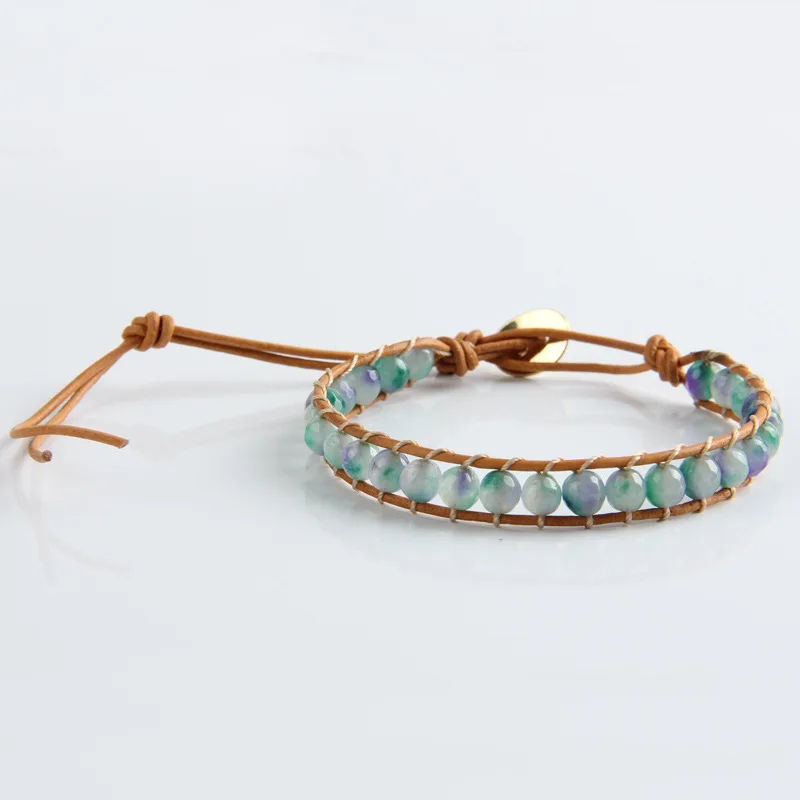 Мода Boho каменные бусы Браслеты для Для женщин красочные камень с одного кожа