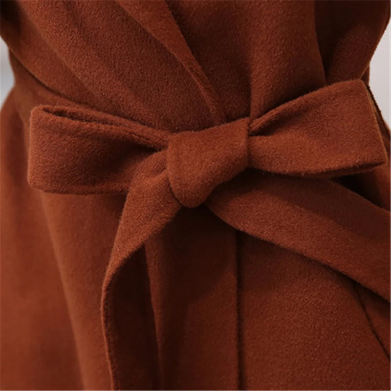 Новинка 2017 осенне зимняя шерстяная куртка женское длинное пальто с поясом модное