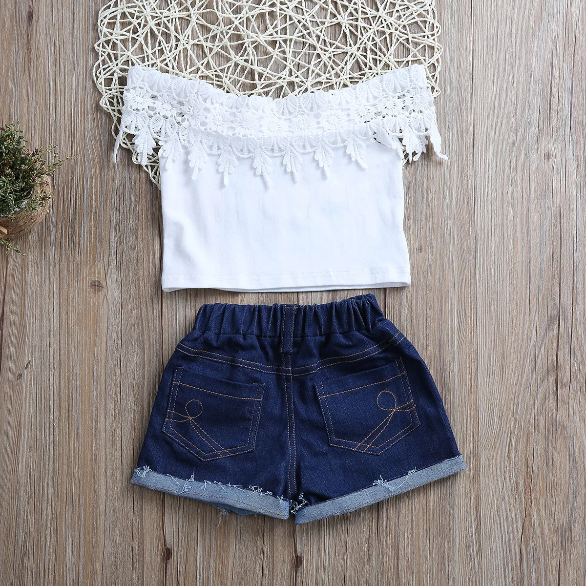 Новая джинсовая одежда для девочек кружевные топы белого цвета с открытыми