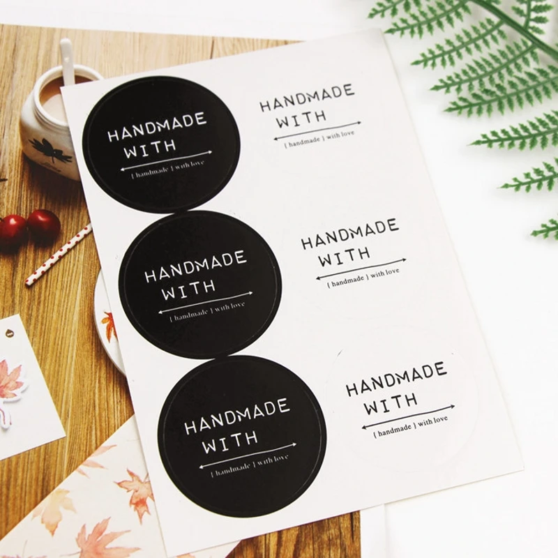 

60Pcs Round Black White Handmade with Cake Packaging Sealing Label Kraft Sticker Baking DIY Gift Stickers