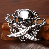 high quality skull belt buckle with metal silver finish punk rock style for mens belt fit 3 5cm snap on belt jeans accessories