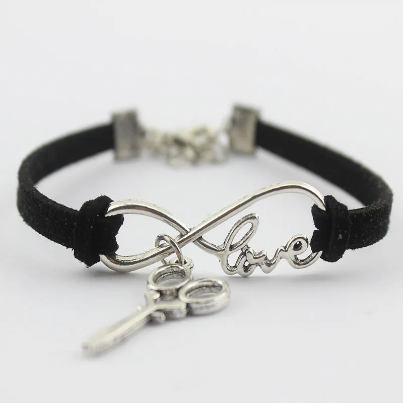 Ретро Бесконечность Символ любовь браслет с ножницами Бархатная веревка ручной