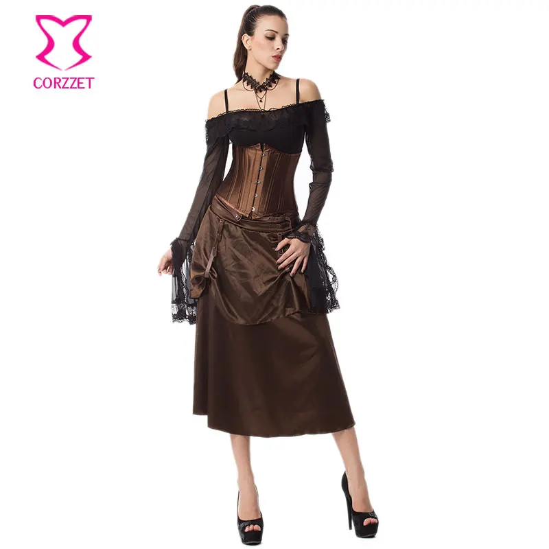 24 стальных костей корсет под грудь коричневая юбка набор стимпанк готическая