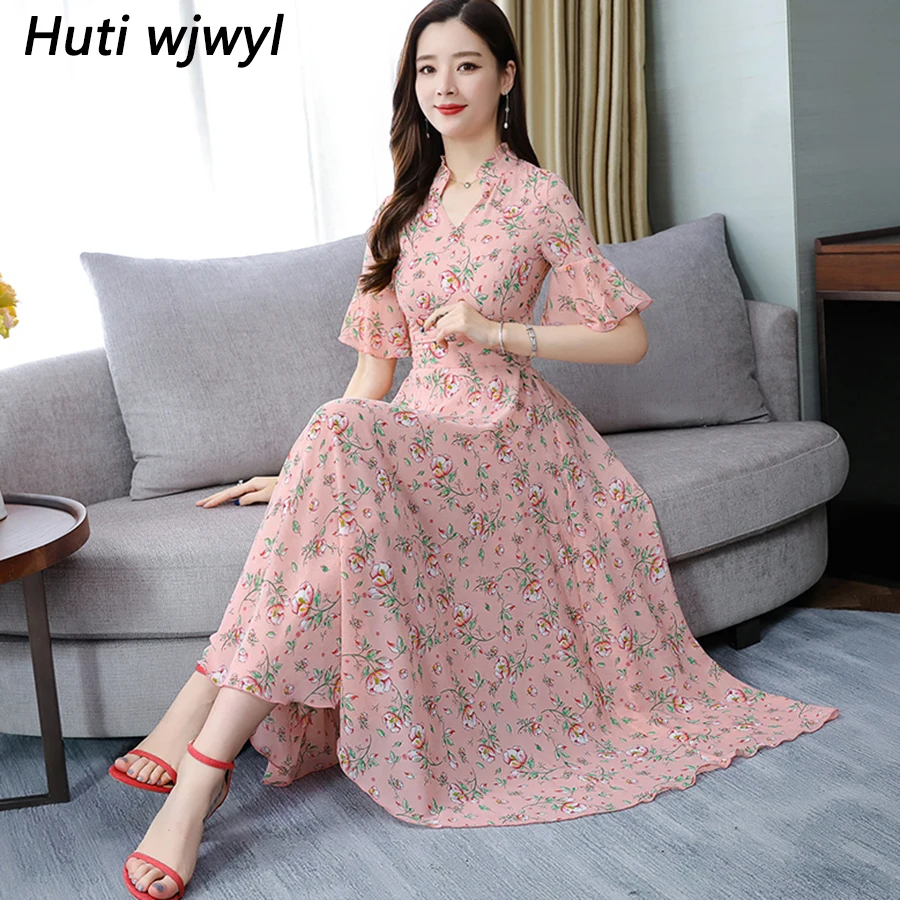 2021 розовый цветочный шифоновое облегающее пляжное длинное платье в винтажном