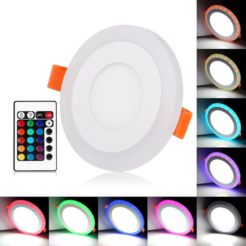 10pcs/lot RGB White LED Panel Light 6w/9w/16w/24W Recessed Ceiling Downlight 3 Models Acrylic Panel Lamp with Remote Control