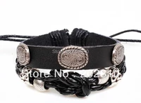 hot sale trendy alloy carved flowers korean beads leather bracelet bangle 2022