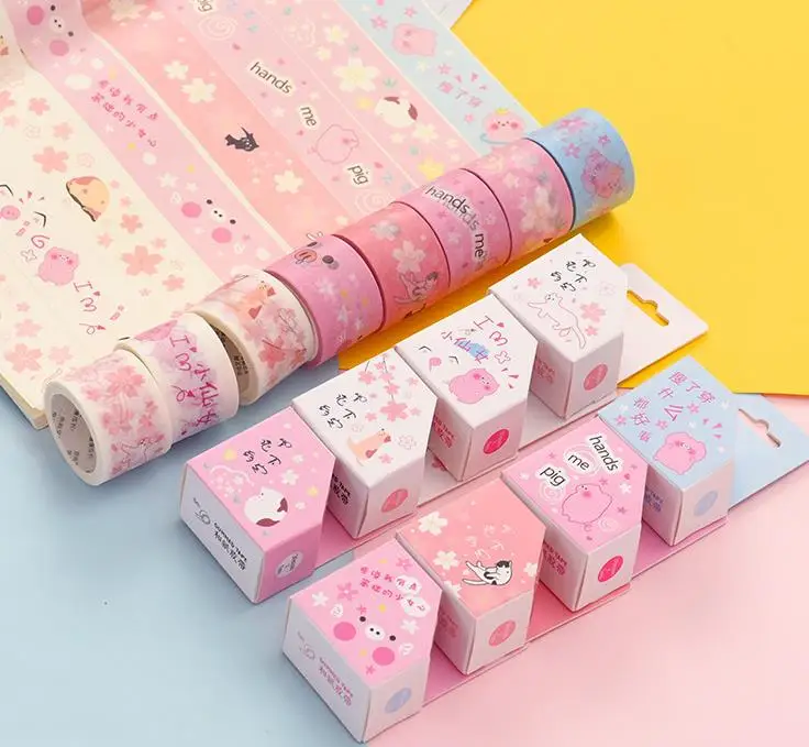 1 Pcs Lovely 30mm*5m Cherry Sakura Pig Cat Adhesive Masking Washi Tapes Album Scrapbooking Paper Stickers Label Stationery
