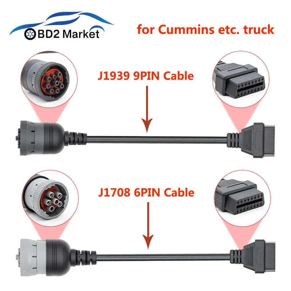 Новый OBD2 диагностический сканер для грузовиков кабель адаптер J1708 J1939 OBD 6Pin 9Pin 16Pin