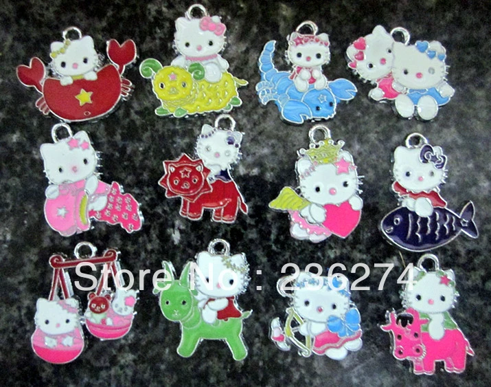 M34 Mix 120 шт. сплав металлов Эмаль Зодиак Kitty Подвески DIY повесить кулон аксессуары