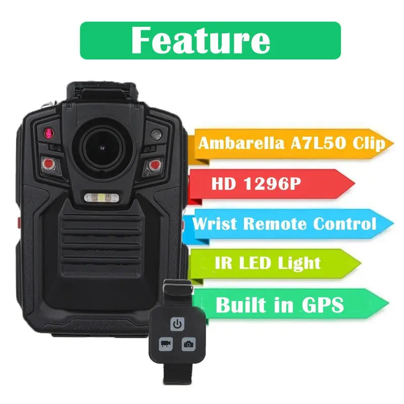 Бесплатная доставка! Ambarella A7 полицейский корпус Камера 128 GB HD 1296 P Ночное видение +