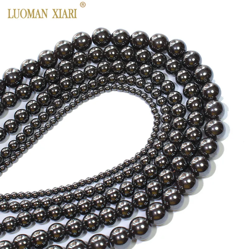 Wholesale Natural Round Stone Beads Black Hematite Iron Selectable 4/6/8/12MM For Jewelry Making DIY Bracelet Necklace 15'' |