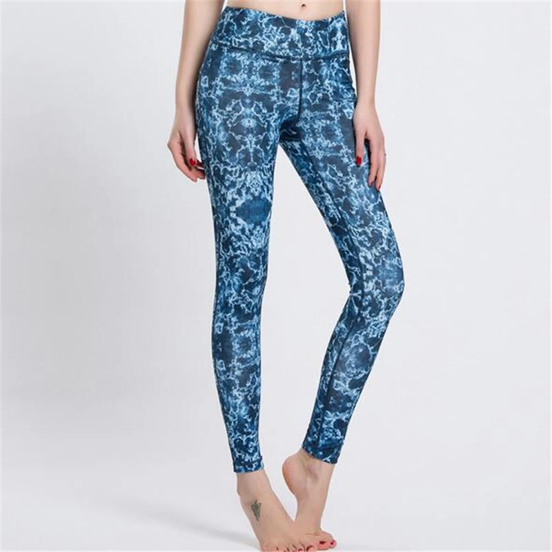 Women Fitness Yoga Pants Леггинсы Колготки Одежда Красочный Синий Пульсация Ходовые Брюки