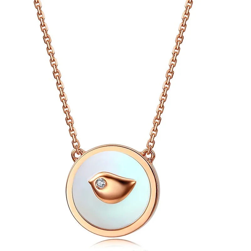 ZOCAI The Little Magpie Real 0,006 CT бриллиантовое ожерелье 18 K розовое золото(Au750) Подвеска-ожерелье D04876