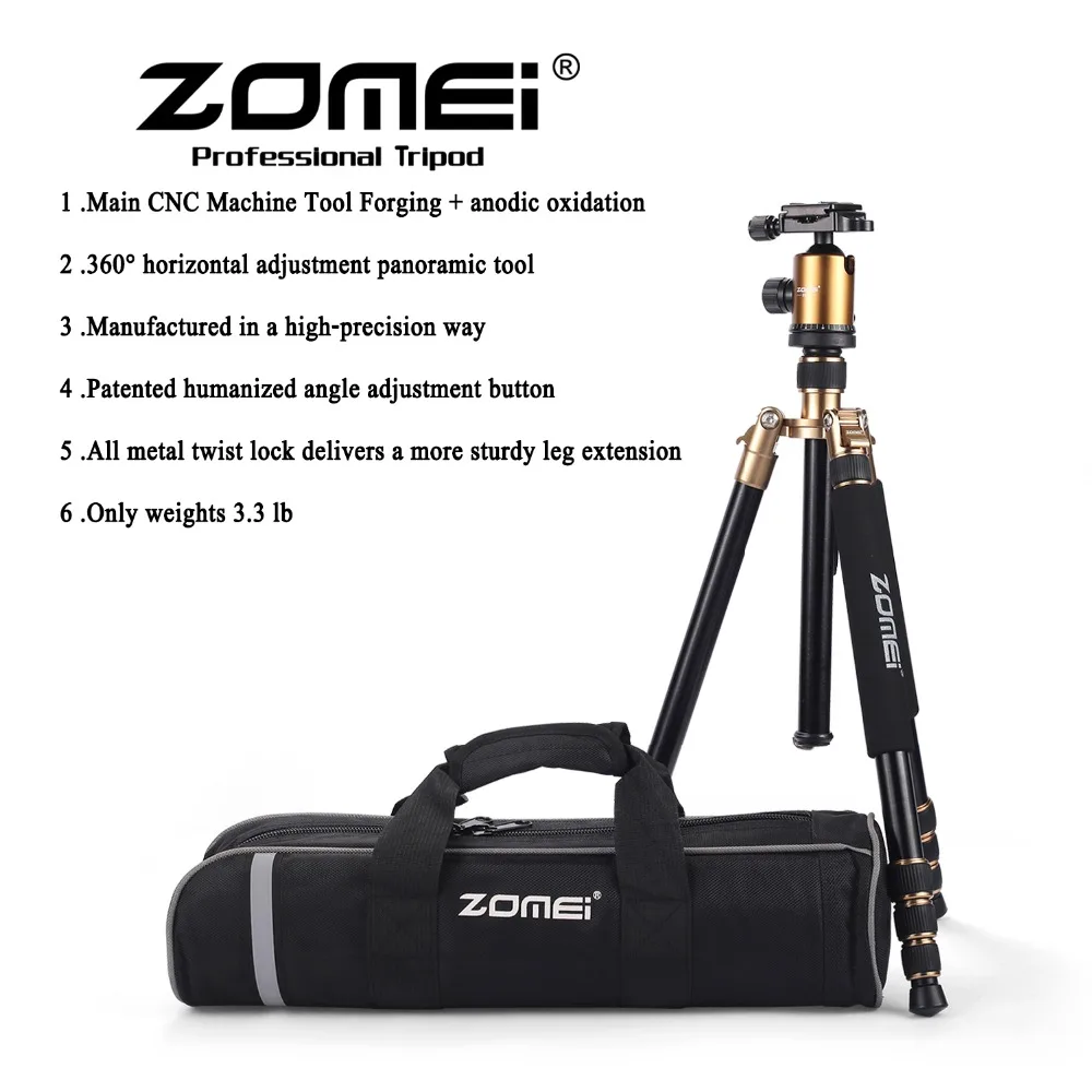 ZOMEI Z818 Штатив для фотоаппарата легкий дорожный штатив с шаровой головкой и сумкой