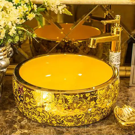 Керамическая раковина для ванной комнаты 5 цветов золотой цветок художественный