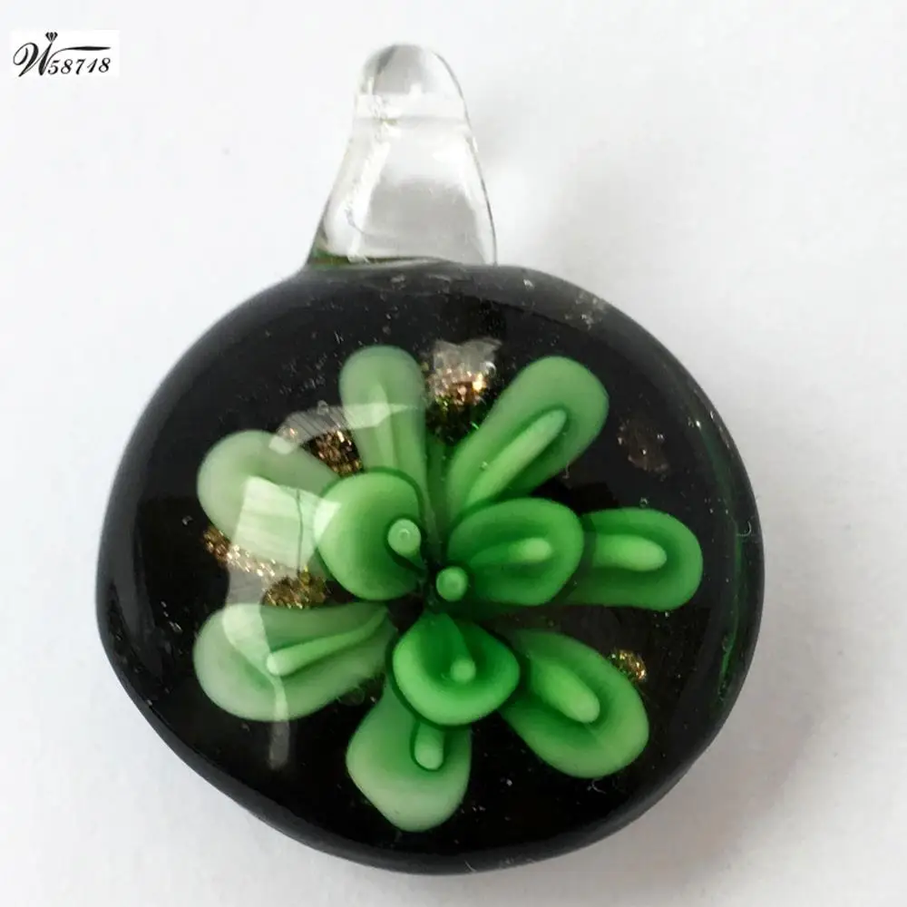 Бесплатная доставка Модные украшения Lampwork Стекло круглый кулон цветок из бисера