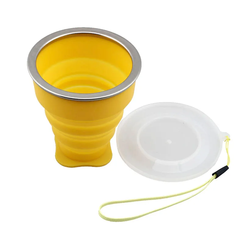 Portable Collapsible Metal ring Transparent Cover Cup Creative Outdoor Travel Folding Retractable Drinking Cups 240ml