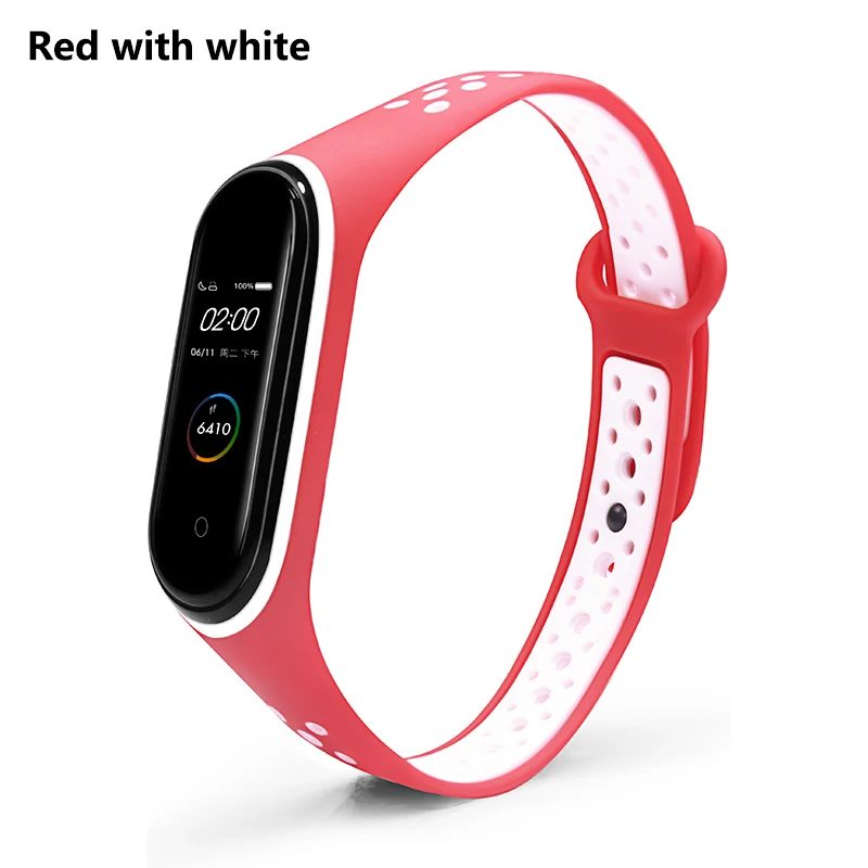 Red with white Спортивный ремешок BOORUI mi band 4, удобный ремешок pulseira mi band 4, аксессуары, силиконовый ремешок для xiaomi mi band 4 - Цвет: Red with white