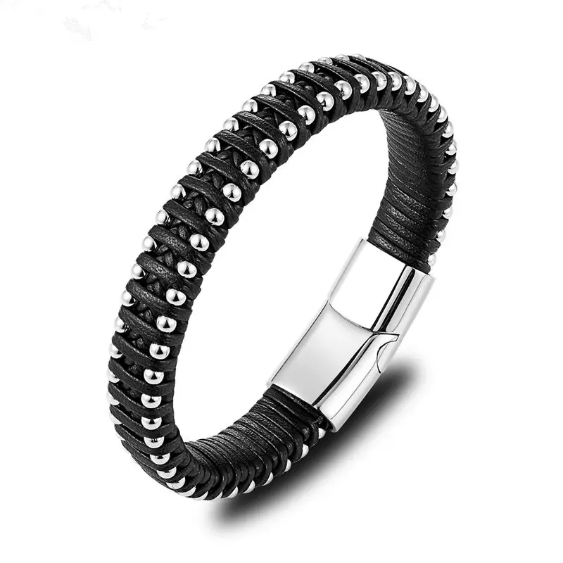Очаровательный кожаный браслет для мужчин ювелирное изделие застежка из