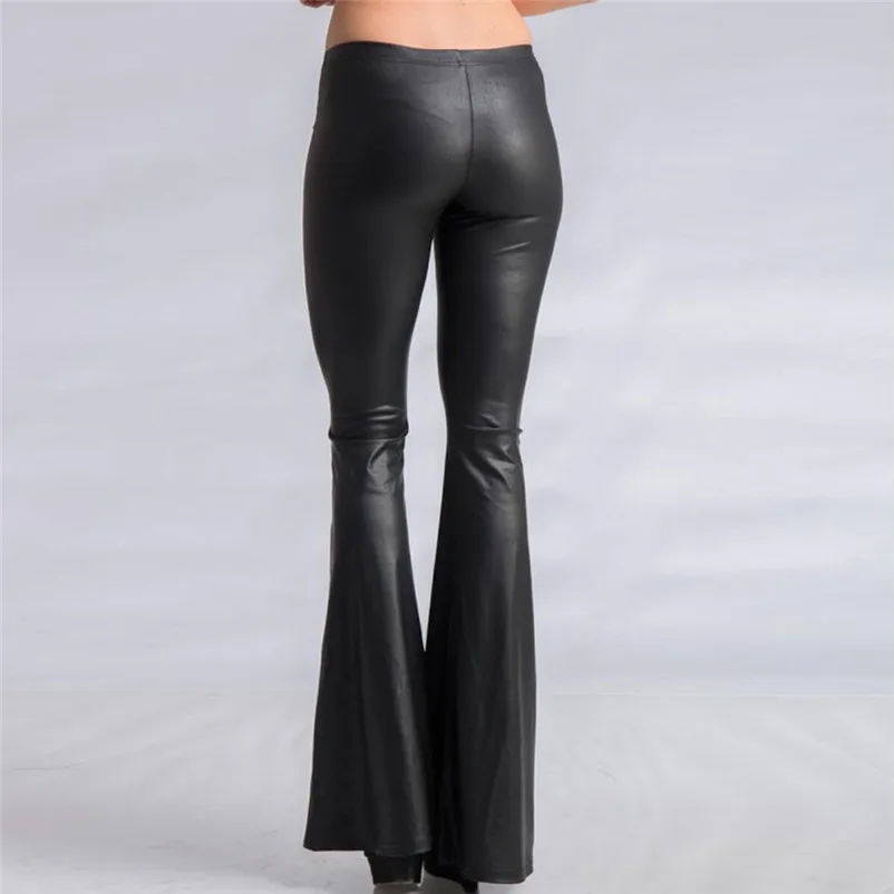 Fashion Women female High waist pants Sexy Elastic Faux Leather Trousers Solid Flared Pants autumn winter causal #25A | Женская одежда