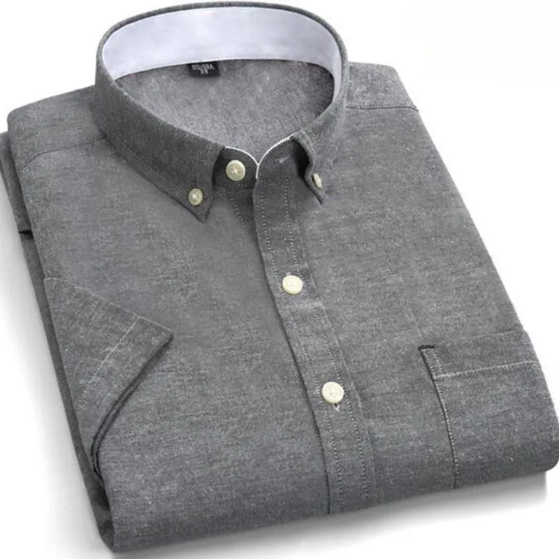 Рубашка мужская из чистого хлопка дышащая сорочка Slim Fit ткани Оксфорд с короткими