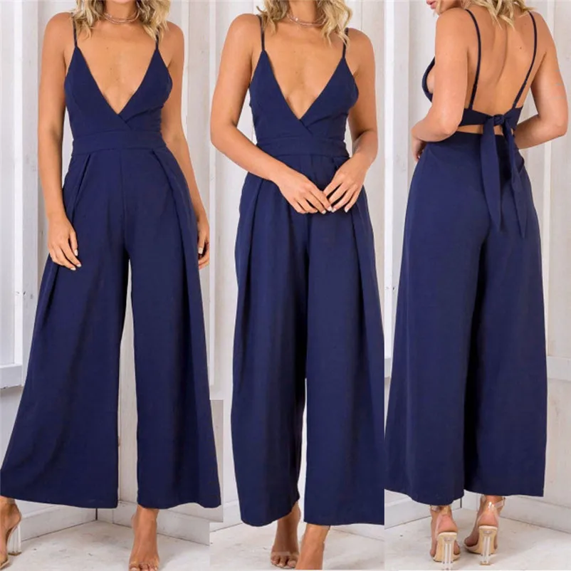 

NEW Fashion summer jumpsuit woman 2019 Boho V Neck Backless Jumpsuit Clubwear Bodycon Playsuit Romper pantaloni siamesi J28