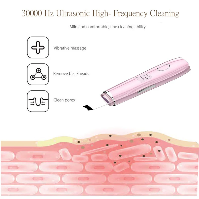 

Ultrasonic Skin Scrubber Deep Face Cleaning Peeling Machine Dirt Blackhead Reduce Wrinkles Pore Remove Facial Whitening Lifting