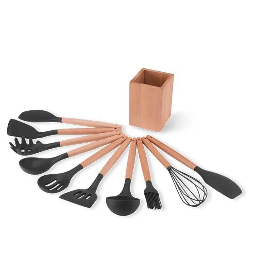 Набор силиконовой посуды с деревянной ручкой инструменты для приготовления пищи