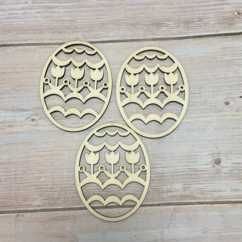 

pack of 30 wooden easter ornaments eggs pattern laser cut flower decor