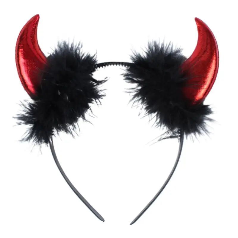 Adult Children Halloween Devil Headband Cosplay Costume Fancy Party Glitter Demon Horn Fluffy Plush Hair Hoop Xmas Party Props