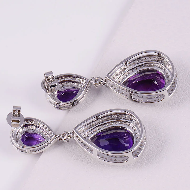 Серьги Подвески 14 карат из белого золота серьги с натуральным бриллиантом и